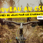 Vélo en forêt avec titre "prêt de vélo gratuit pour les étudiants"